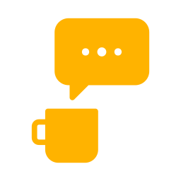 Icono de taza de cafe con burbuja de diálogo que representa Comunidad