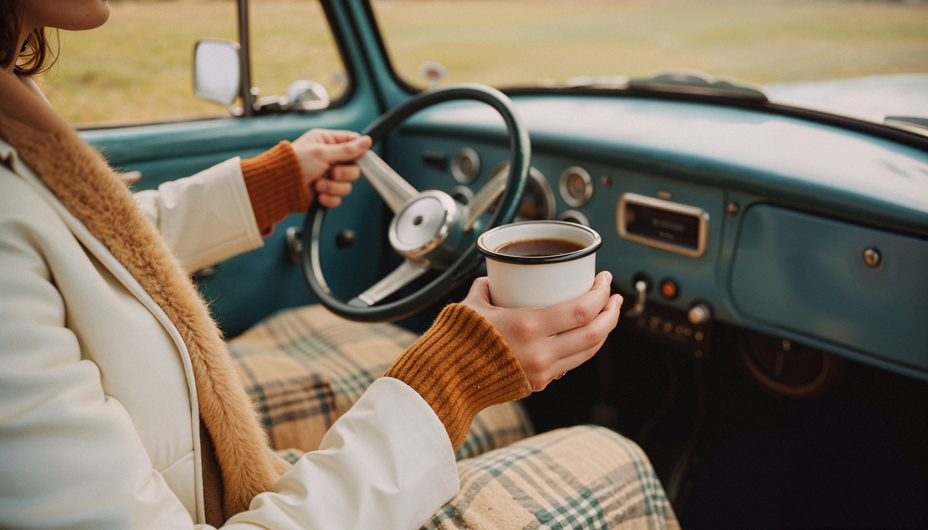 persona tomando cafe en ruta